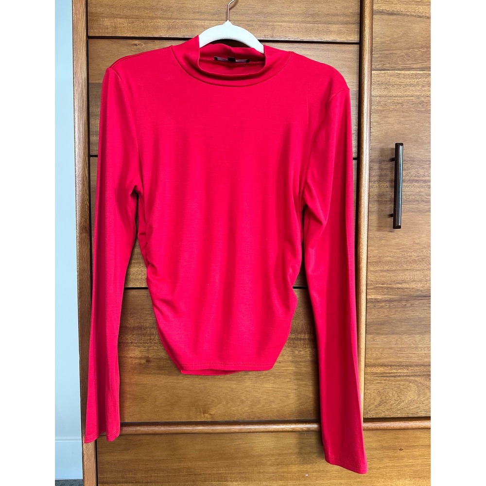 Lulus Mock Neck Ruched Long Sleeve Top Size M Red Excellent